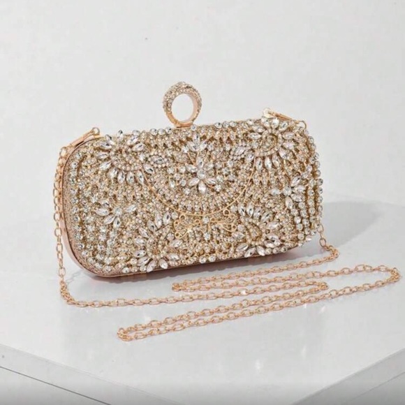 Handbags - Luxurious gold floral rhinestone party evening wedding prom clutch box bag
